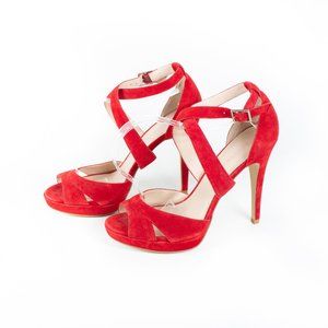Boston Proper Red Microsuede Heels Size 10M